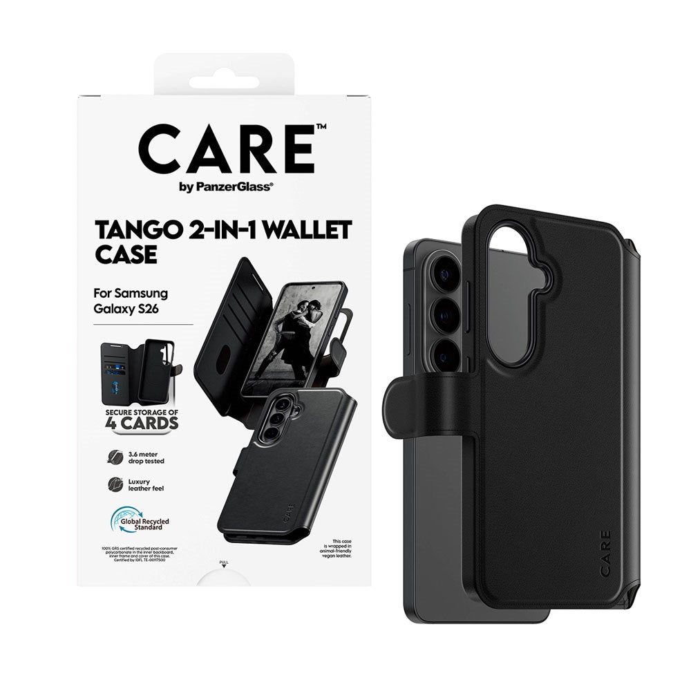 Samsung Galaxy S26 CARE by PanzerGlass Feature Tango 2-in-1 Flip Case with Wallet - Black