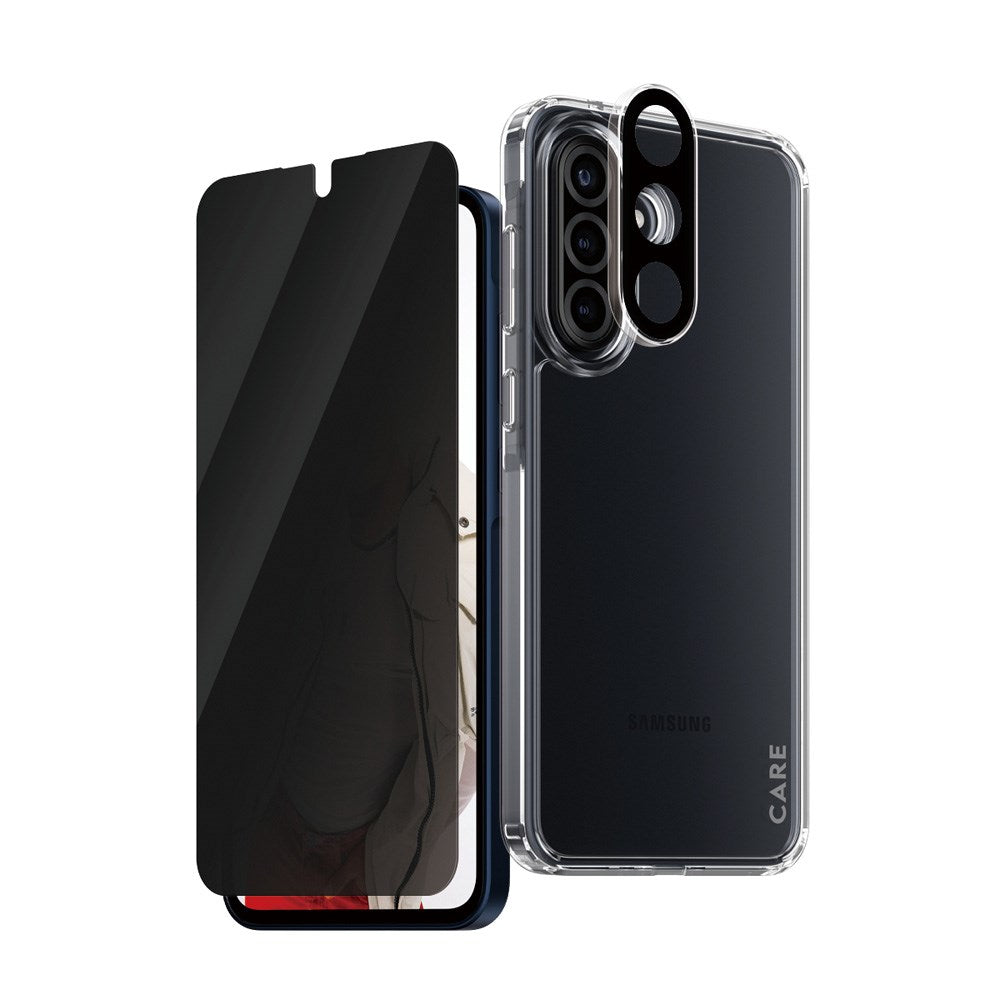 CARE by PanzerGlass Samsung Galaxy A36 (5G) 3-i-1 FLAGSHIP Bundle - Case / Privacy Screen Protector (UWF) / Camera Protection - Transparent / Black