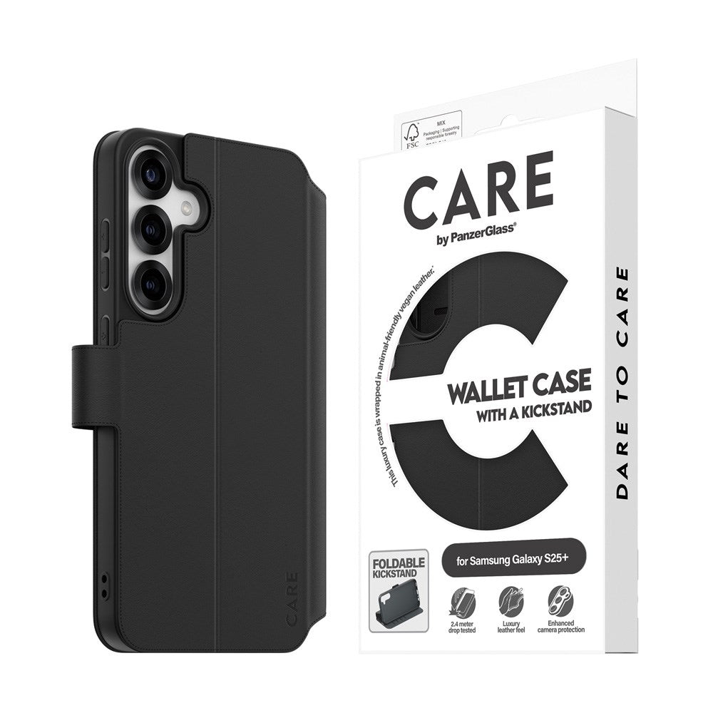 CARE by PanzerGlass Samsung Galaxy S25+ (Plus) Feature Wallet Case with Kickstand - Black