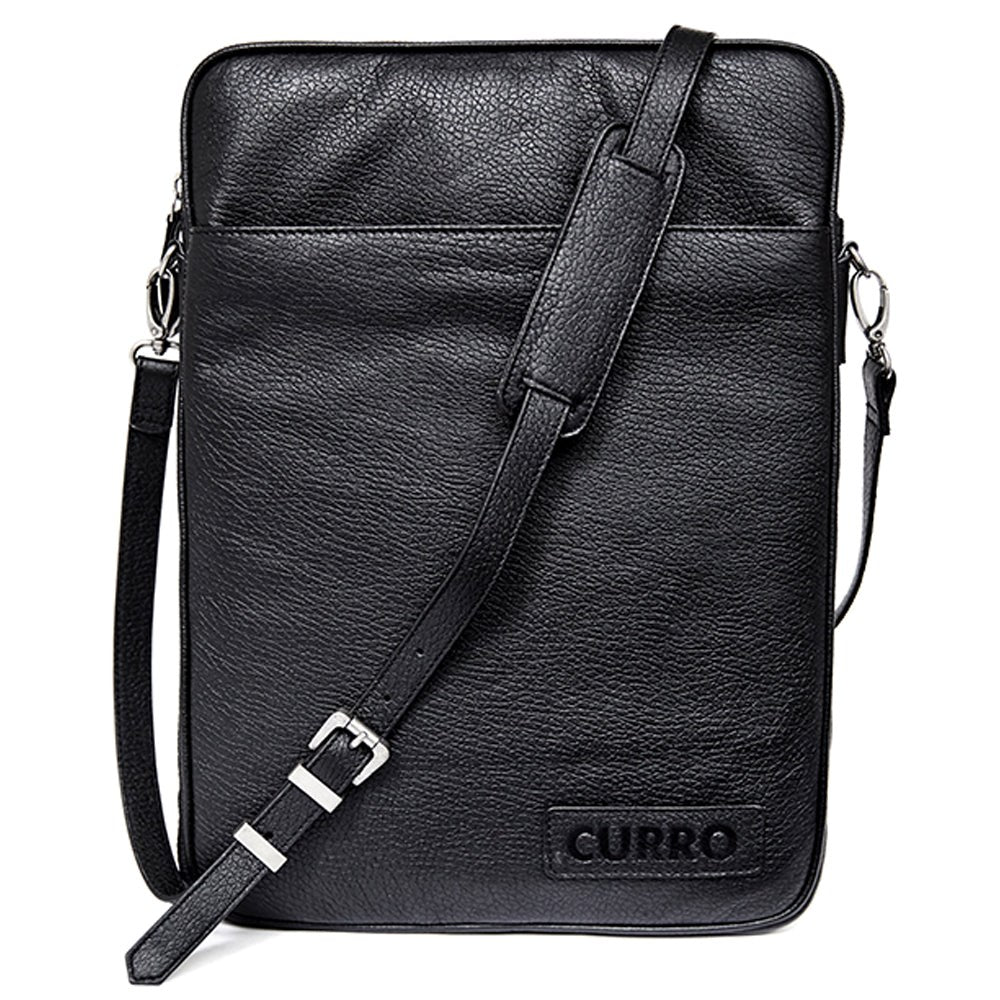 CURRO Real Leather Messenger Bag 14-15" - Black