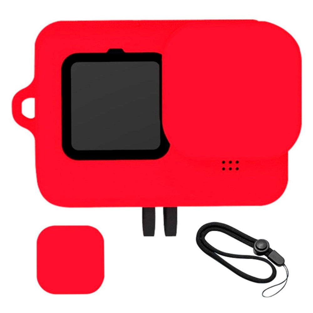 GoPro Hero 9 / 10 / 11 Silicone Case w. Strap & Lens Cover - Red