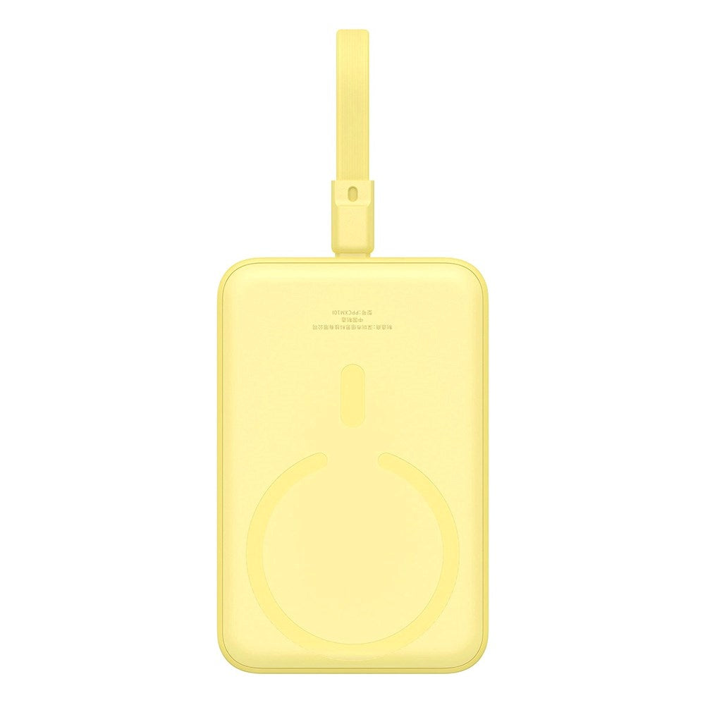 Baseus Magnetic Qi Powerbank 20W w. USB-C Cable & Built-in Lightning Cable - 10,000 mAh - MagSafe Compatible - Yellow