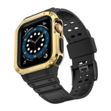 Apple Watch (38/40/SE/41/42mm) Silicone Hurtel Watch Strap with Cover - Black / Gold