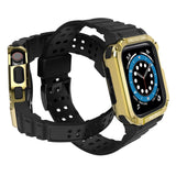 Apple Watch (38/40/SE/41/42mm) Silicone Hurtel Watch Strap with Cover - Black / Gold