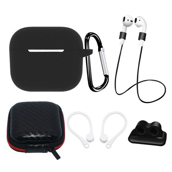 Hurtel AirPods (3. gen.) Silicone Case Set with Neck Strap & Ear Hook - Black