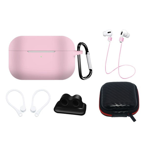 Hurtel AirPods Pro (1 & 2. gen.) Silicone Case Set with Neck Strap & Ear Hook - Pink