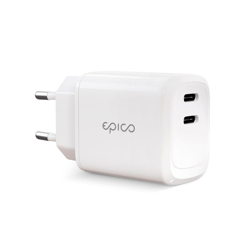 Epico Dual Wall Charger PD 45W w. 2 x USB-C - White