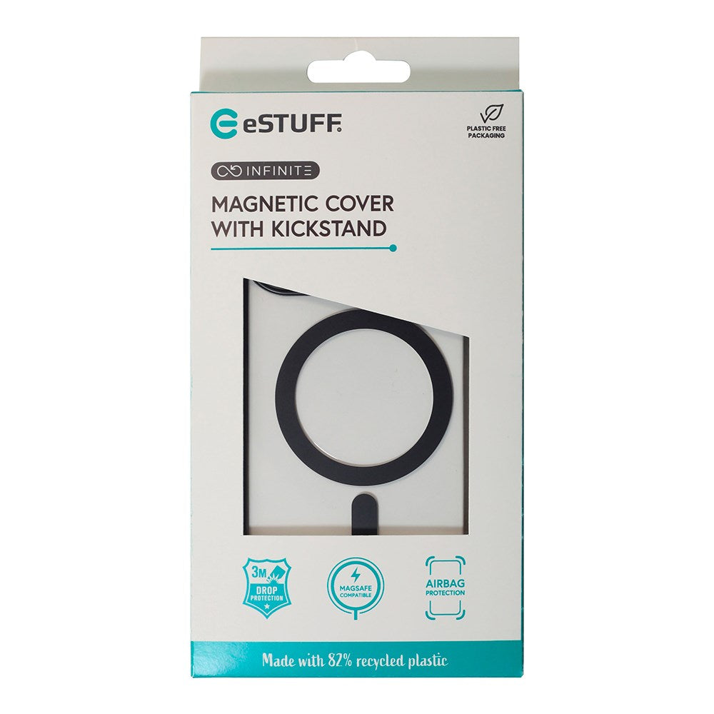 eSTUFF iPhone 16 INFINITE HELSINKI Hybrid Plastic Case with Kickstand - MagSafe Compatible - Black / Transparent