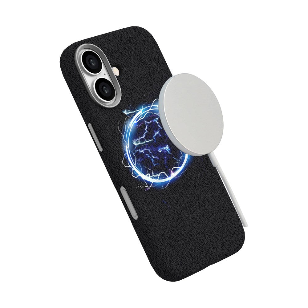 eSTUFF iPhone 17 INFINITE VENICE Faux Leather-Covered Plastic Case - MagSafe Compatible - Black