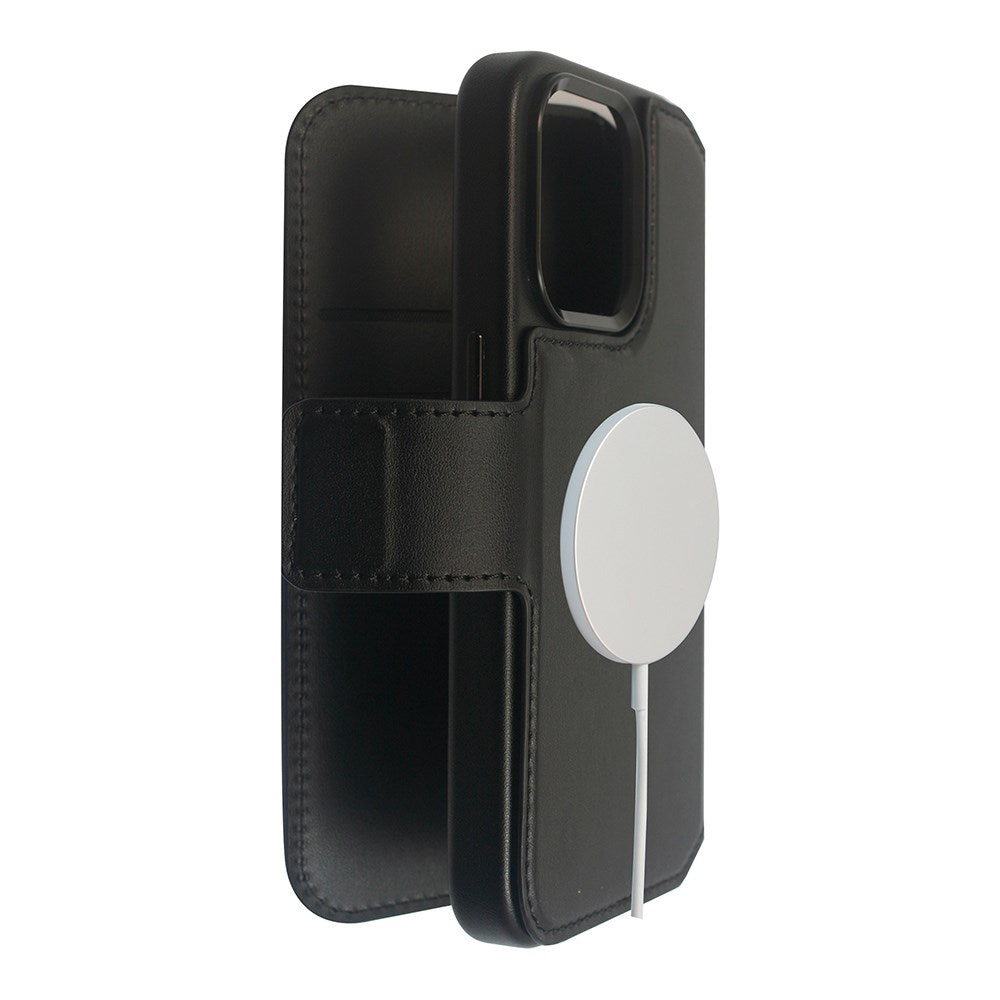 eSTUFF iPhone 16 INFINITE MILAN Leather Case with Card Holder - MagSafe Compatible - Black