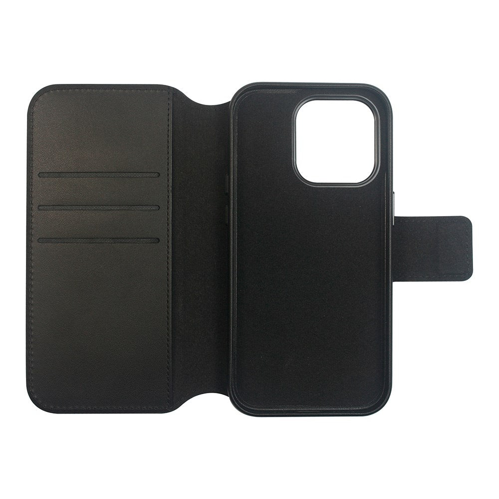 eSTUFF iPhone 16 Plus INFINITE MILAN Leather Case with Card Holder - MagSafe Compatible - Black