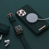 iPhone 13 Njord byELEMENTS Salmon Series Leather Case - MagSafe Compatible - Jörð / Green