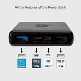 SBS Powerbank with 2x USB-A & 1x USB-C 10W - 10.000 mAh - Black