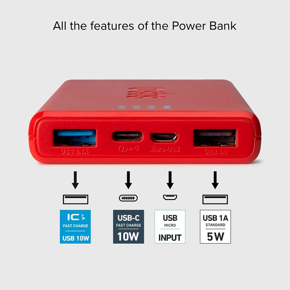 SBS Powerbank with 2x USB-A & 1x USB-C 10W - 10.000 mAh - Red