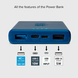 SBS Powerbank with 2x USB-A & 1x USB-C 10W - 10.000 mAh - Blue