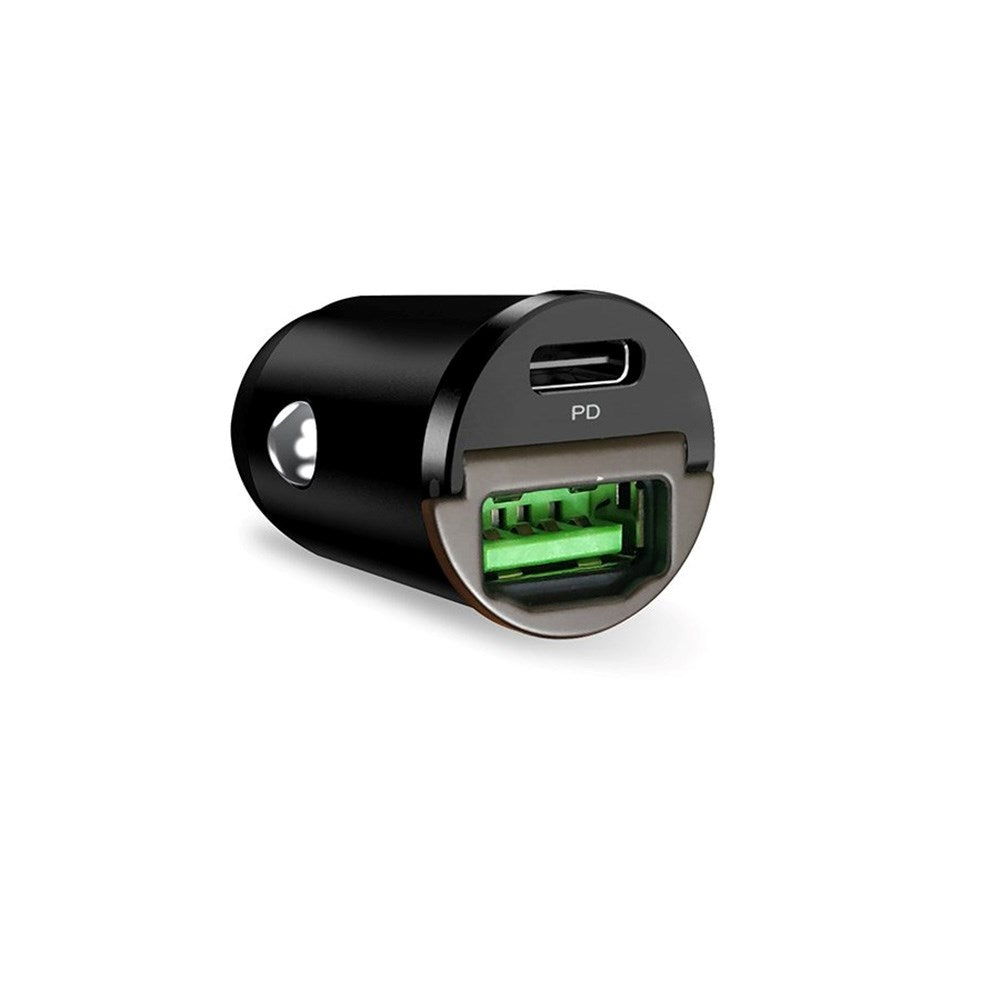 Puro PD 30W Mini Car Charger with USB-A and USB-C - Black