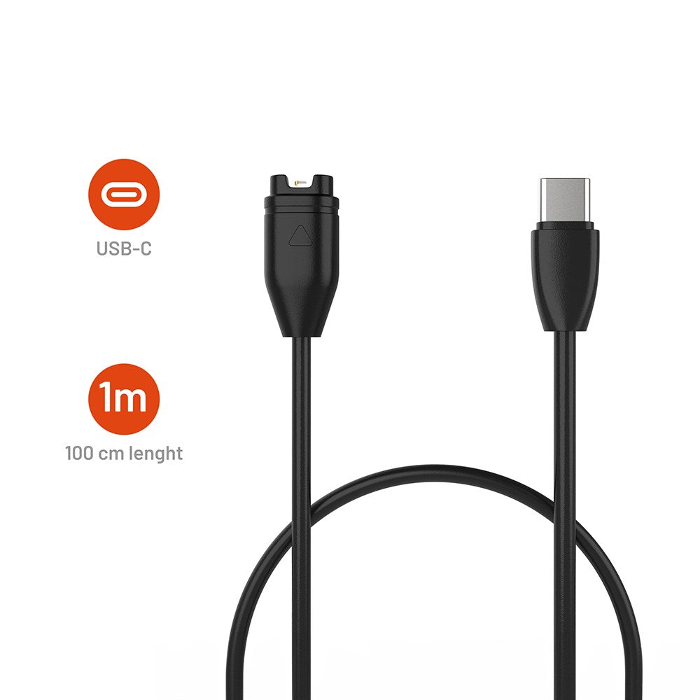 Fixed USB-C Charging Cable for Garmin Smartwatch - Black