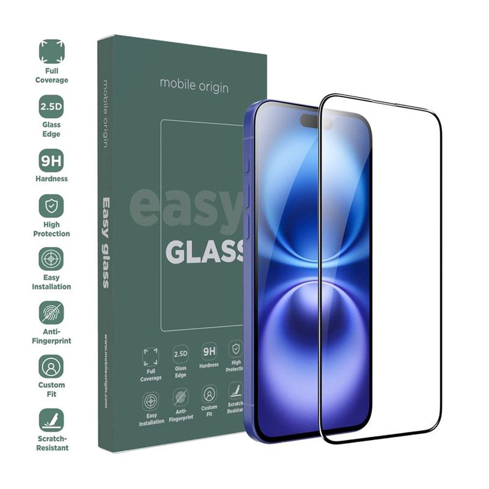 Mobile Origin EasyGlass Screen Protector - iPhone 15/16 - Transparent/Black Edge