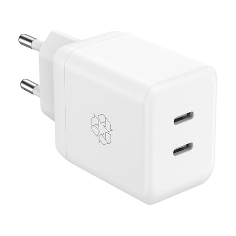 Upström ËESSENTIALS PD 35W GaN Recycled Plastic Wall Charger with 2 x USB-C - White