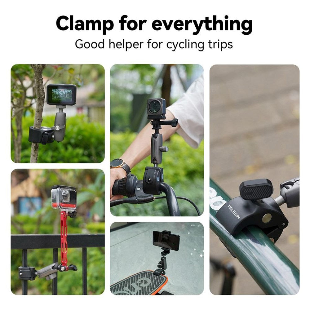 TELESIN Mounting Clamp for Action Camera & Smartphone - Black / Grey