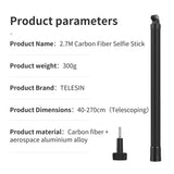 TELESIN Telescopic Selfie Pole for Action Camera - 2.7m - Black