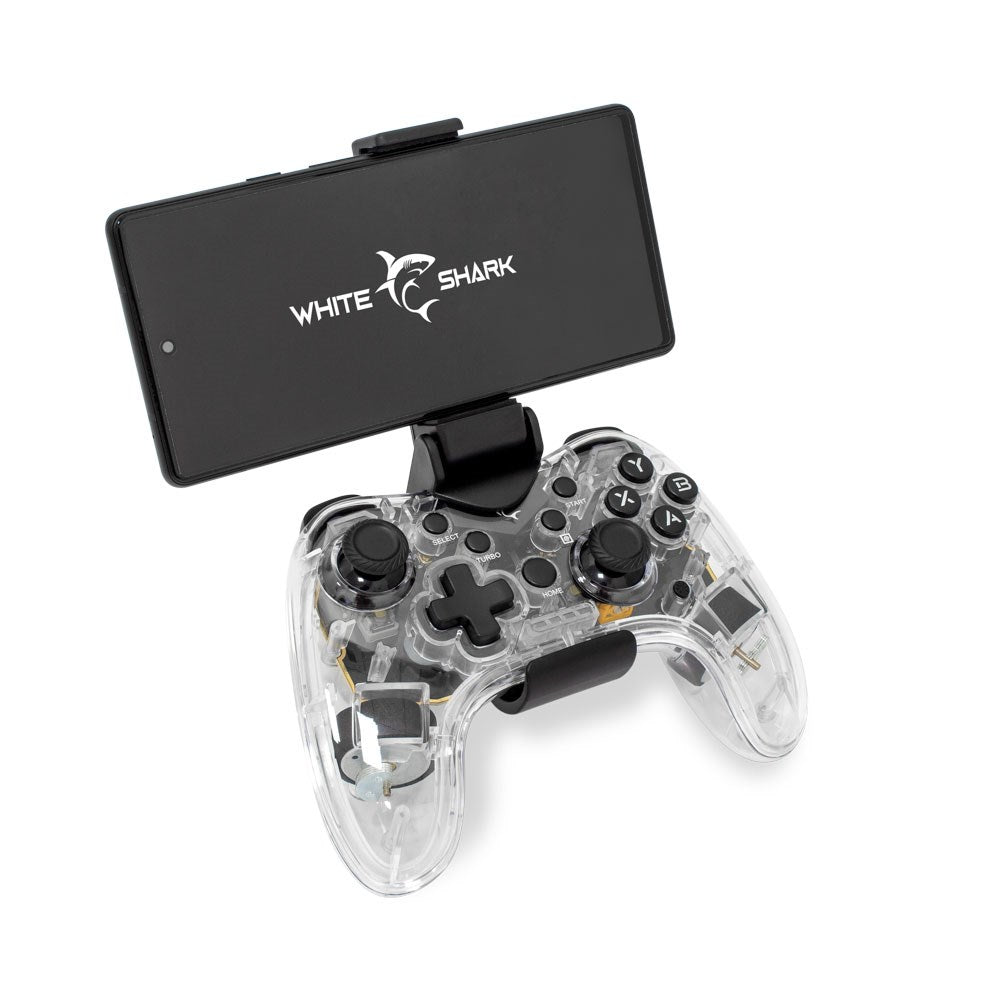 White Shark LEGION Multi-Compatible Game Console - Bluetooth - Built-in Light - Black / Transparent