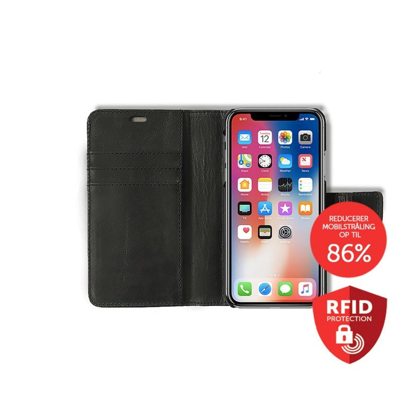 RadiCover Exclusive "2-in-1" - iPhone Xs / X - Genuine Goatskin- 86% protection - Black