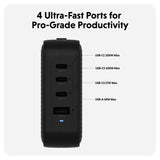 Targus HyperJuice 100W Travel Charger w. 1x USB-A & 3x USB-C - incl. 4x Plug Adapters - Black