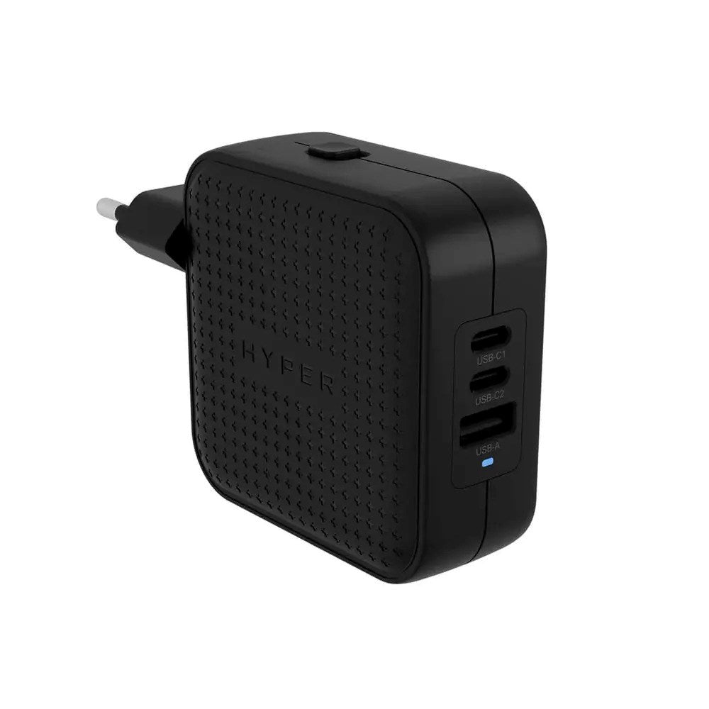 Targus HyperJuice 70W Travel Charger w. 1x USB-A & 2x USB-C - incl. 4x Plug Adapters - Black