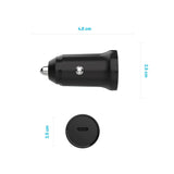 Fixed PD Car Charger 20W - USB-C - USB-C to USB-C Cable - Black