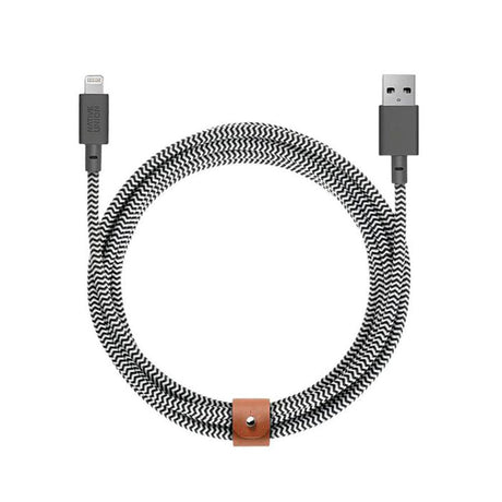 Native Union Night Cable USB-A to Lightning with leather buckle 3 meters. - Zebra