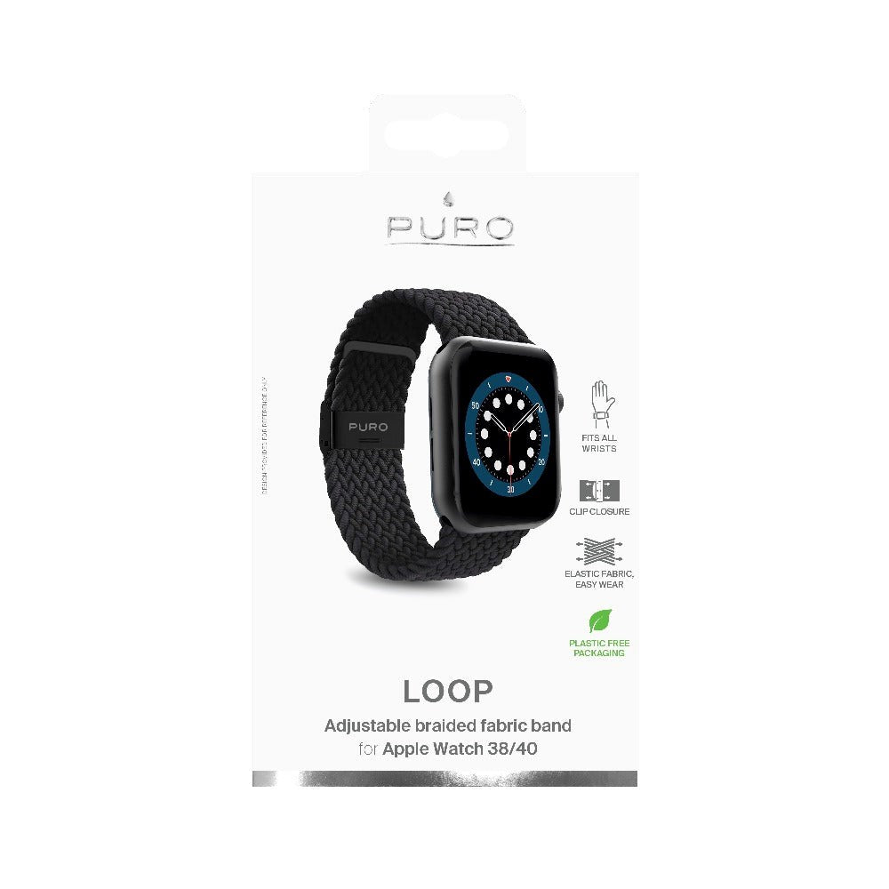 Apple Watch (38/40/SE/41/42mm) Puro Loop Braided Fabric Strap - Black