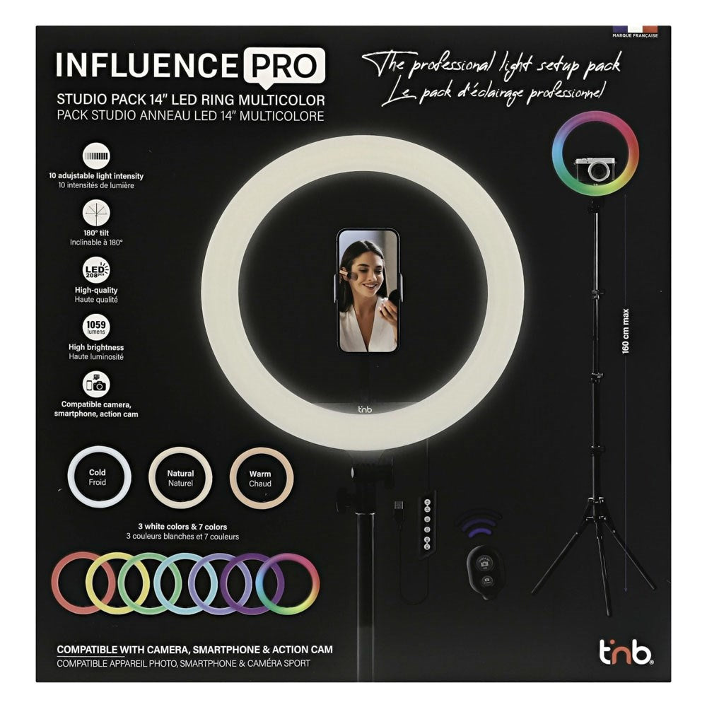 T'NB Influence Pro 14" RGBWW LED Ring Light with Adjustable Tripod and Storage Bag - Black