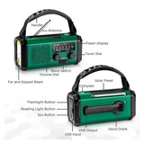 Lippa FM Emergency Radio - Hand Crank, Solar Panel, Compass, 10.000 mAh Powerbank - Green