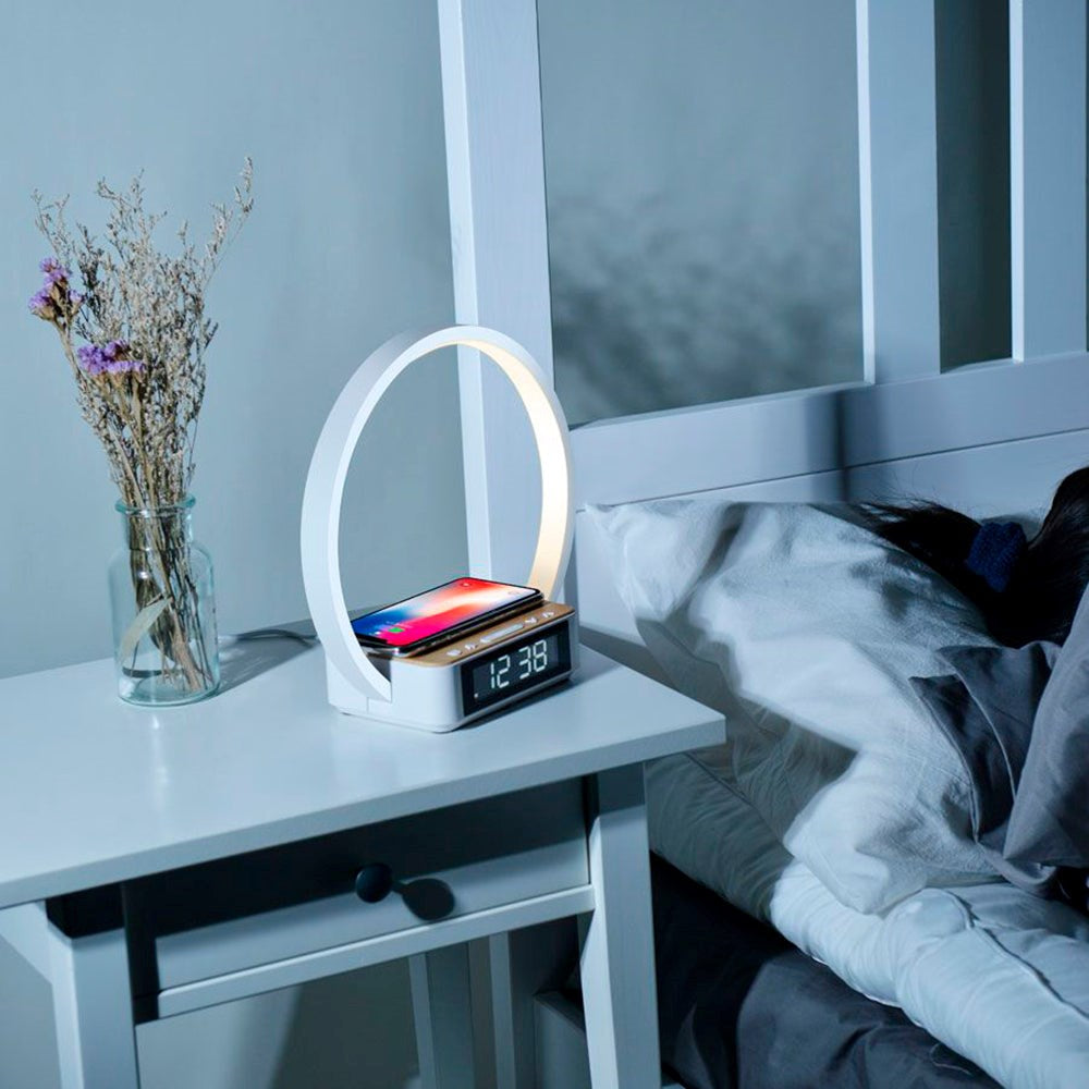 Lippa Bedside Lamp with 5W Wireless Charging & Alarm Clock - White (DEMO)