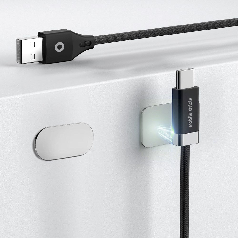 Magnetic USB-C to USB-A Cable Mobile Origin 27W with 2x Self-Adhesive Magnetic Pads - 1.5m - Black