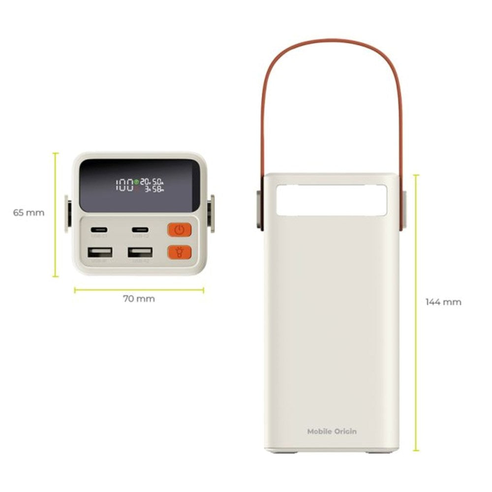 Mobile Origin 50,000mAh Outdoor Powerbank with 65W - 2 x USB-C - 2 x USB-A - Flashlight - Handle - White