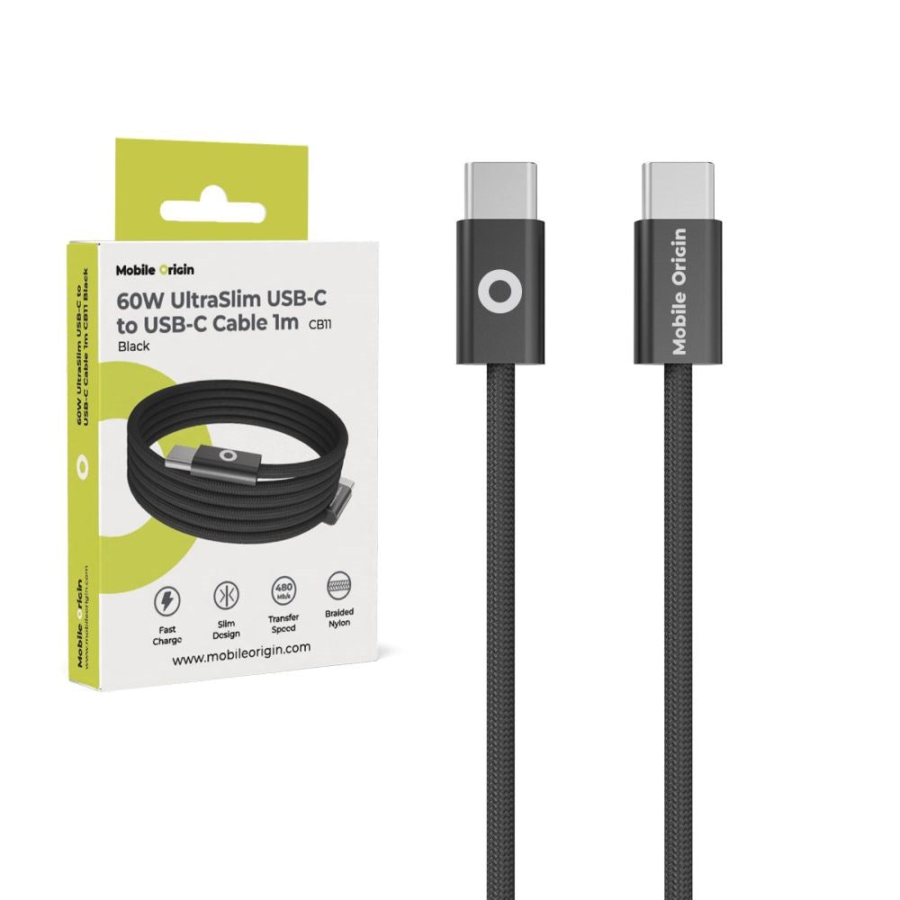 Mobile Origin UltraSlim 60W USB-C to USB-C Cable - 1m - Black