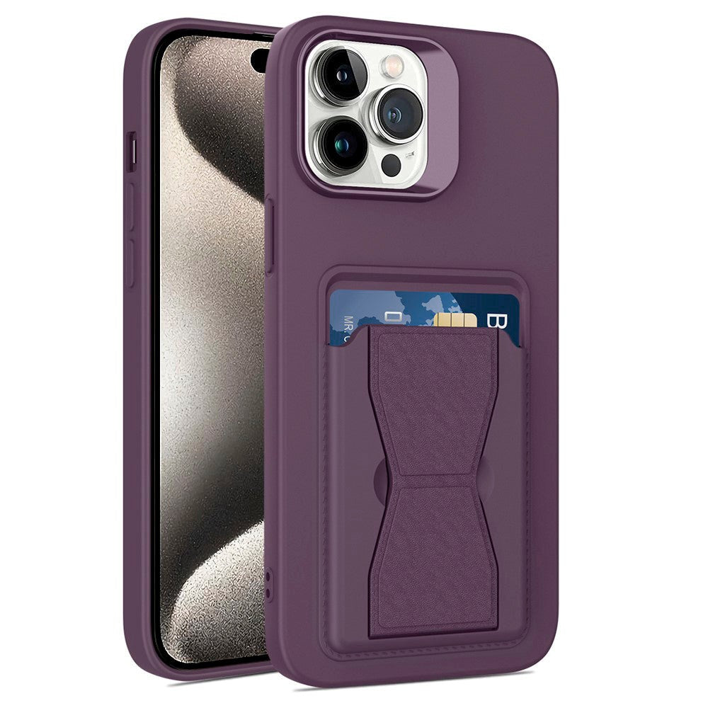 iPhone 15 Pro Max Flexible Plastic Case w. Card Holder & Kickstand - Purple