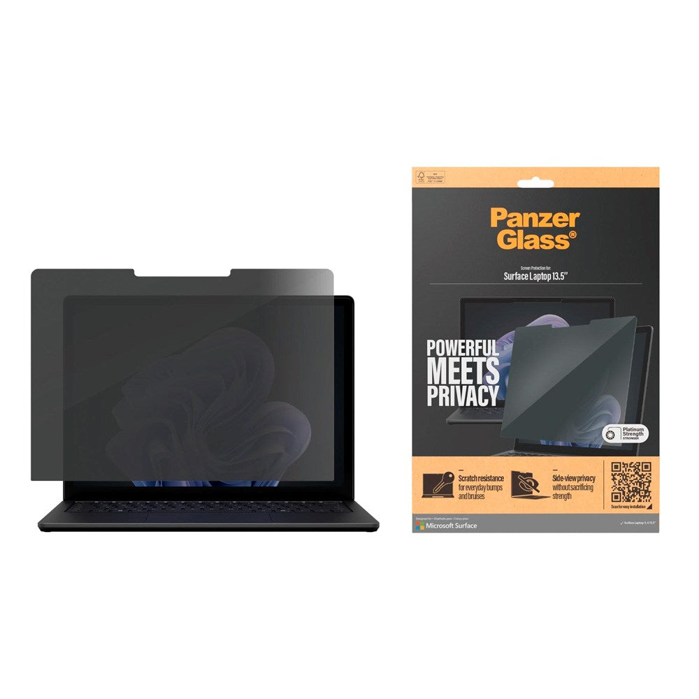 PanzerGlass Microsoft Surface Laptop 13.5" Tempered Screen Protector Glass - Privacy Function - Transparent/Black