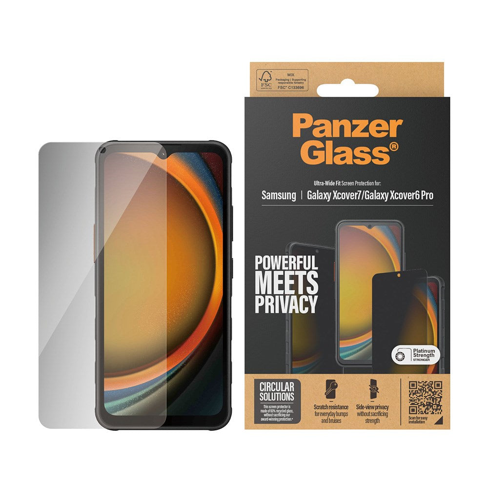 Samsung Galaxy Xcover 7 / 6 Pro PanzerGlass Ultra Wide Fit Re:fresh Screen Protector m. EasyAligner - Privacy - Platinum Strength - Transparent