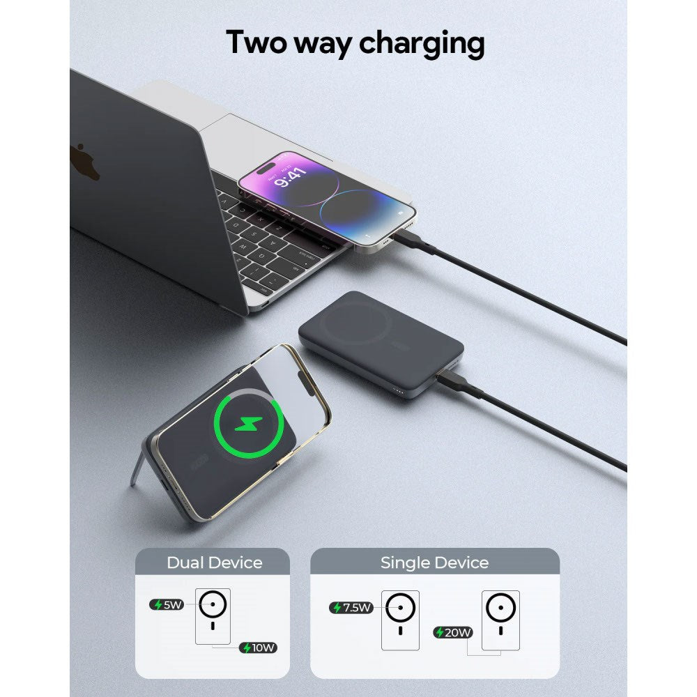 Aukey MagFusion 6,700mAh Powerbank with Wireless Charging & Stand Function - MagSafe / Qi2 Compatible - Grey