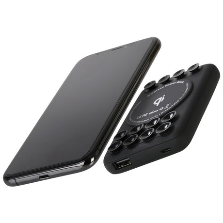 Deltaco 10W Powerbank with suction cups 5.000 mAh with 1 x USB-A / 1 x Qi wireless charger - Black