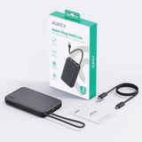 Aukey Spark Sling Powerbank with Built-in USB-C Cable - 10,000mAh - 20W - 1 x USB-C - 1 x USB-A - Grey