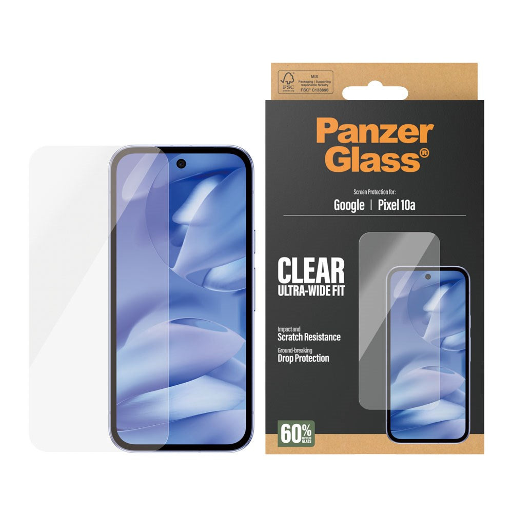 Google Pixel 10a PanzerGlass Screen Protector Glass - Ultra Wide Fit - Transparent