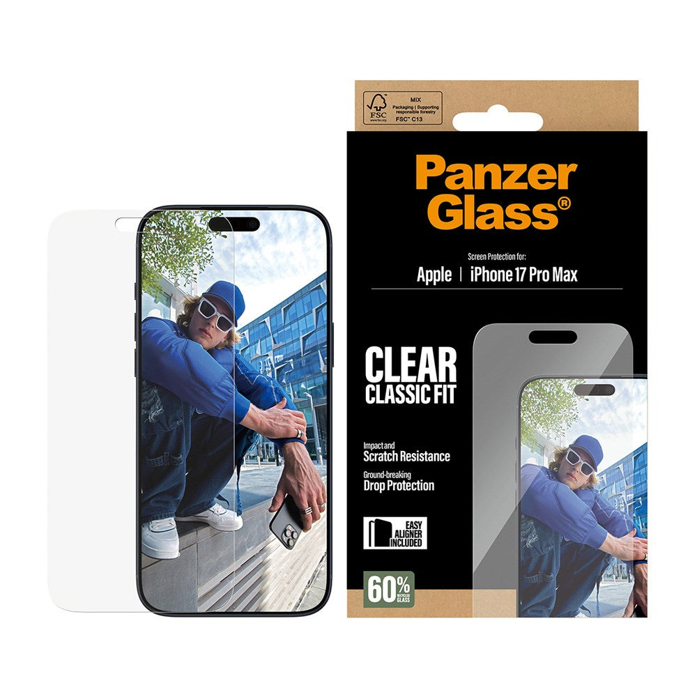 PanzerGlass iPhone 17 Pro Max Screen Protector Glass with EasyAligner - Classic Fit - Transparent