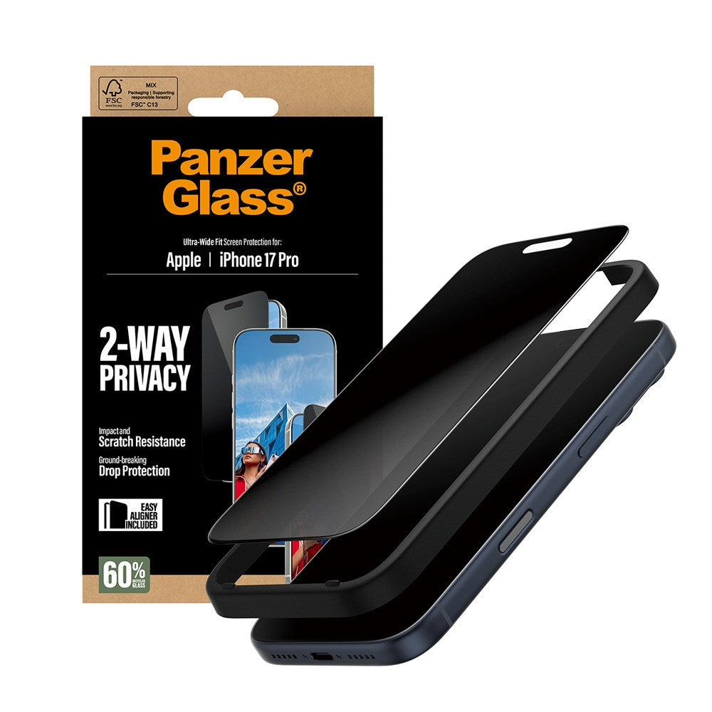 PanzerGlass iPhone 17 Pro 2-Way Privacy Screen Protection - Ultra-Wide Fit - Transparent