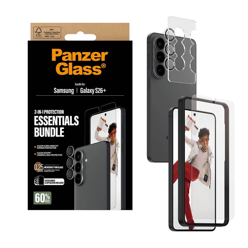 Samsung Galaxy S26+ (Plus) PanzerGlass Hoops 2-in-1 Bundle with EasyAligner / Screen Protection (UWF) / Hoops Camera Protection - Transparent