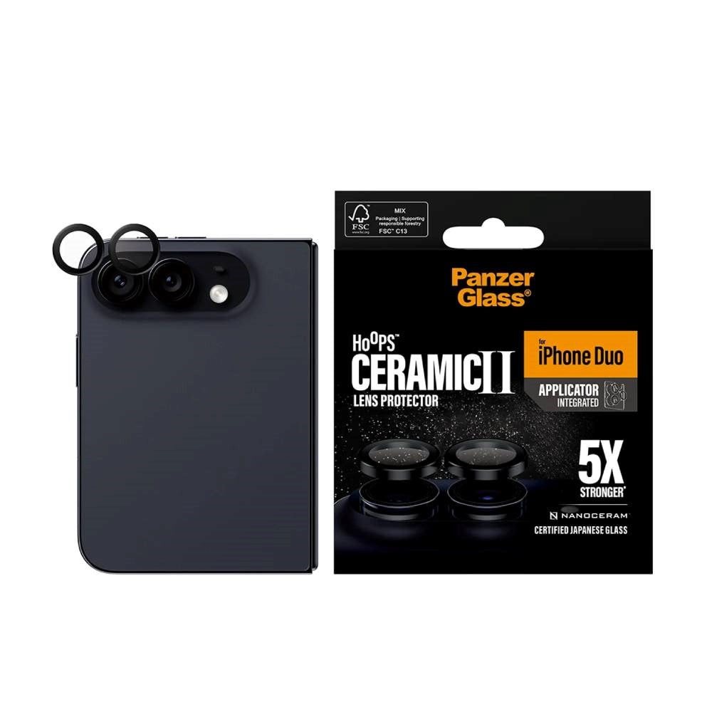iPhone Duo PanzerGlass Ceramic Hoops Camera Lens Protection with Installation Frame - Black