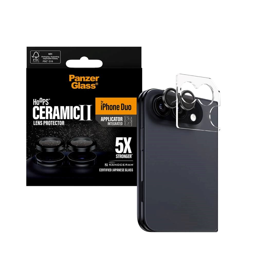 iPhone Duo PanzerGlass Ceramic Hoops Camera Lens Protection with Installation Frame - Black